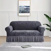 Zebra Velvet Turkish Sofa Cover With Frill - Grey